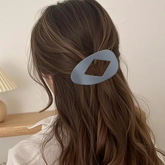 Alt view image 4 of 7 - Large Flat Round Hair Clips Oval Claw Clips for Thick Medium Thin Hair 6Pcs Non Slip Strong Hold Barrettes Duckbill Accessories for Women Girls Matte Solid Color Grey Blue