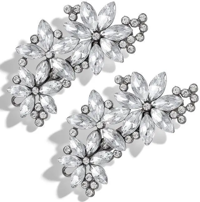 Main image of 2 Pcs Rhinestone Hair Clips, Silver Hair Clips, Crystal Fancy Hair Clip for Women, Sparkly Rhinestone Barrettes for Women, Bridal Hair Accessories for Women, Wedding, Prom