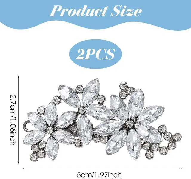 Alt view image 3 of 7 - 2 Pcs Rhinestone Hair Clips, Silver Hair Clips, Crystal Fancy Hair Clip for Women, Sparkly Rhinestone Barrettes for Women, Bridal Hair Accessories for Women, Wedding, Prom