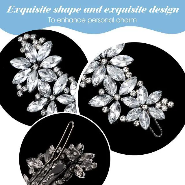 Alt view image 4 of 7 - 2 Pcs Rhinestone Hair Clips, Silver Hair Clips, Crystal Fancy Hair Clip for Women, Sparkly Rhinestone Barrettes for Women, Bridal Hair Accessories for Women, Wedding, Prom