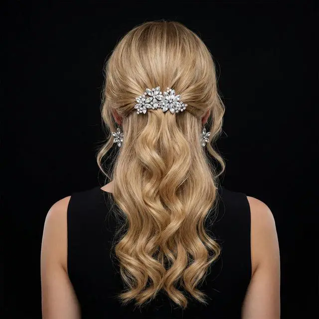 Alt view image 5 of 7 - 2 Pcs Rhinestone Hair Clips, Silver Hair Clips, Crystal Fancy Hair Clip for Women, Sparkly Rhinestone Barrettes for Women, Bridal Hair Accessories for Women, Wedding, Prom