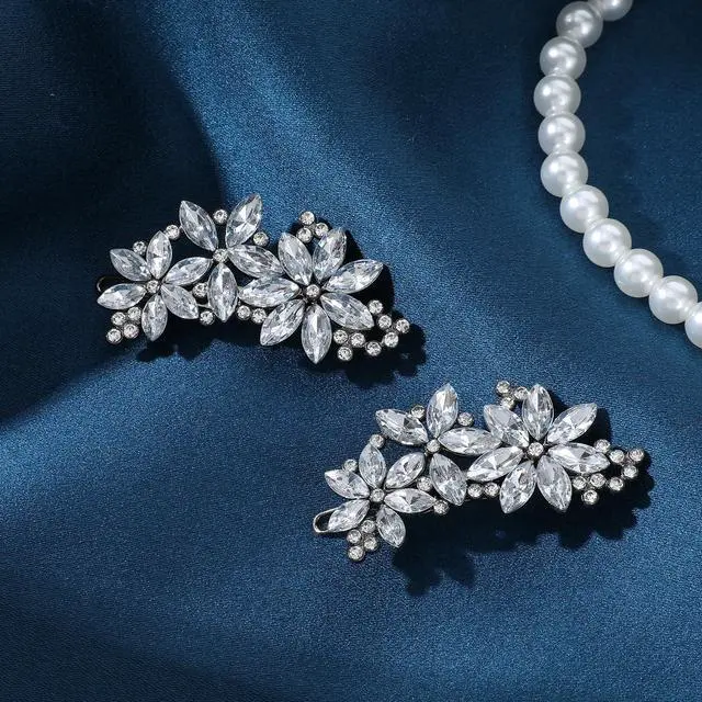 Alt view image 6 of 7 - 2 Pcs Rhinestone Hair Clips, Silver Hair Clips, Crystal Fancy Hair Clip for Women, Sparkly Rhinestone Barrettes for Women, Bridal Hair Accessories for Women, Wedding, Prom