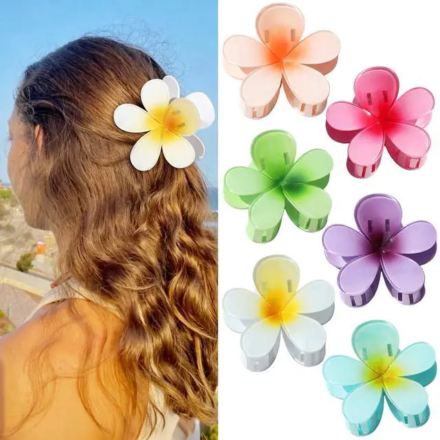 Alt view image 2 of 7 - 6 Pcs Flower Hair Claw Clips for Women, Hawaiian Style Large Claw Clips with Strong Hold Non Slip, Beach Hair Accessories for Thick Thin Curly Hair (Hawaiian)