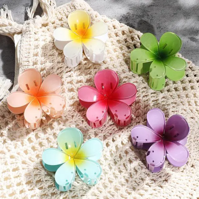 Alt view image 3 of 7 - 6 Pcs Flower Hair Claw Clips for Women, Hawaiian Style Large Claw Clips with Strong Hold Non Slip, Beach Hair Accessories for Thick Thin Curly Hair (Hawaiian)