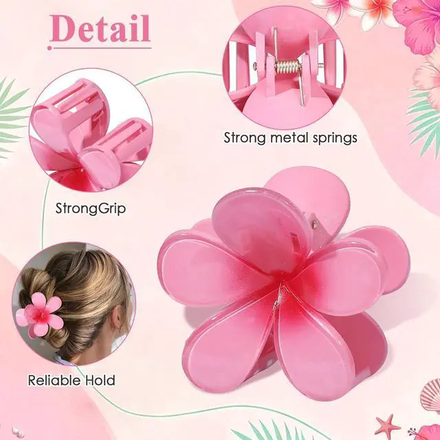 Alt view image 4 of 7 - 6 Pcs Flower Hair Claw Clips for Women, Hawaiian Style Large Claw Clips with Strong Hold Non Slip, Beach Hair Accessories for Thick Thin Curly Hair (Hawaiian)