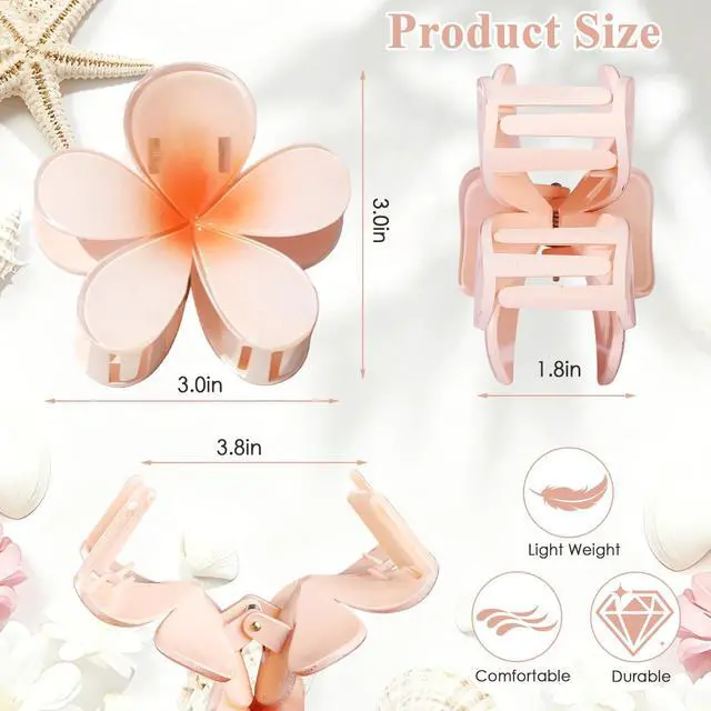 Alt view image 5 of 7 - 6 Pcs Flower Hair Claw Clips for Women, Hawaiian Style Large Claw Clips with Strong Hold Non Slip, Beach Hair Accessories for Thick Thin Curly Hair (Hawaiian)