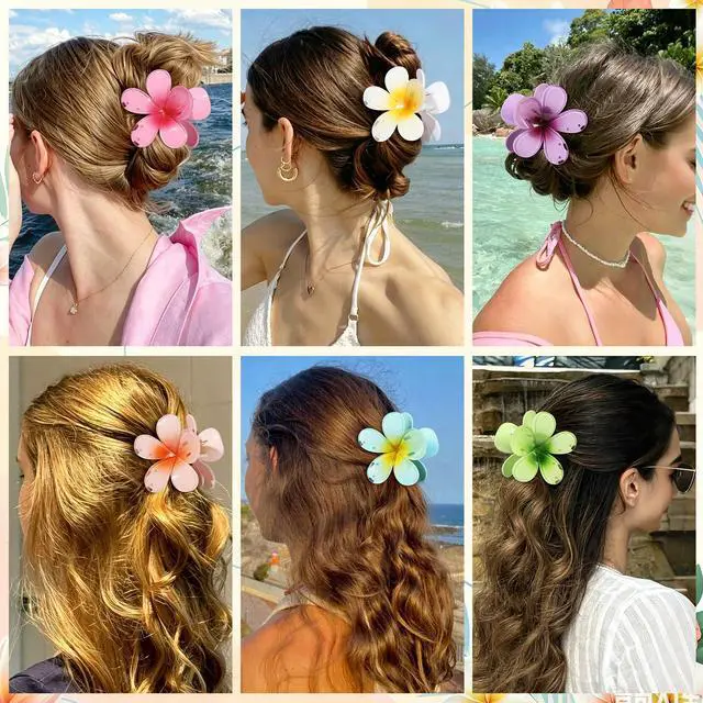 Alt view image 7 of 7 - 6 Pcs Flower Hair Claw Clips for Women, Hawaiian Style Large Claw Clips with Strong Hold Non Slip, Beach Hair Accessories for Thick Thin Curly Hair (Hawaiian)