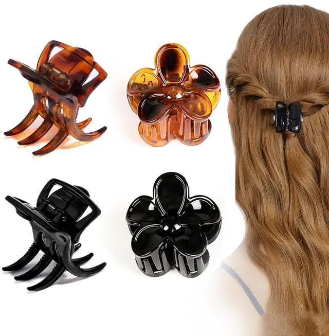 Main image of 4-Piece Medium Hair Claw Clips for Women-Versatile Small Claw Clips for Thin & ThickHair, 2 Stylish Designs (Flower shape & JawClips),Perfect Hair Accessories for Women & Girls