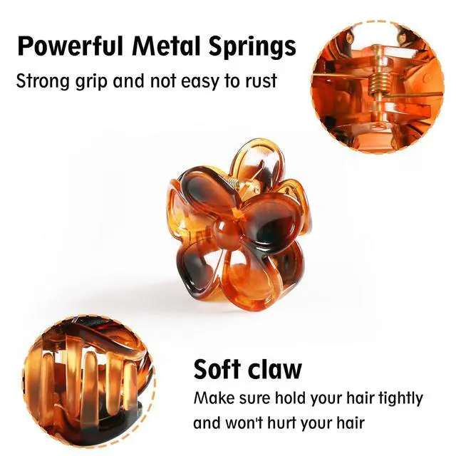 Alt view image 3 of 7 - 4-Piece Medium Hair Claw Clips for Women-Versatile Small Claw Clips for Thin & ThickHair, 2 Stylish Designs (Flower shape & JawClips),Perfect Hair Accessories for Women & Girls