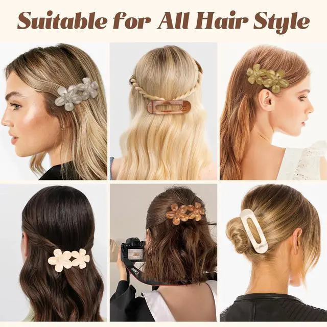 Alt view image 3 of 6 - Flat Hair Clips for Women Girls 8pcs Flat Claw Clips 2 Styles Claw Clips for Thick Thin Hair French Barrette Lay Hair Accessories for Women Girls