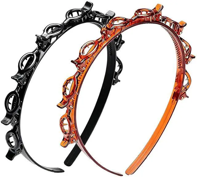 Main image of 2 Pack Clip Headband Hairclip Headband Bangs Hairpin Braided Toothed Hairband 90s Curly Hair Accessories for Women Girls Black and Brown