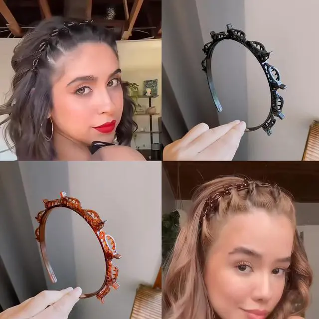 Alt view image 6 of 6 - 2 Pack Clip Headband Hairclip Headband Bangs Hairpin Braided Toothed Hairband 90s Curly Hair Accessories for Women Girls Black and Brown