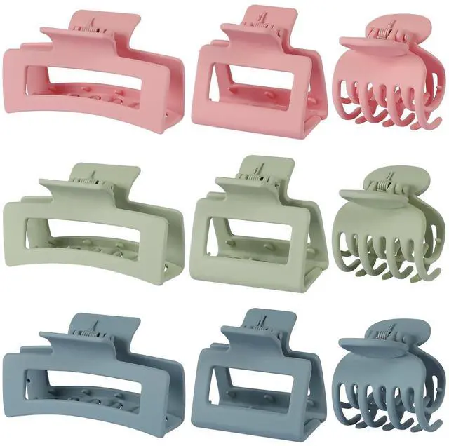 Main image of 3 Style Hair Accessories for Women: Medium Rectangle Clips for Thick Hair, Square Clips for Thin Hair - 9 pcs Colorful Set | Rectangle Hair Clips for Thick Hair, Square Claw Clips for Thin Hair,