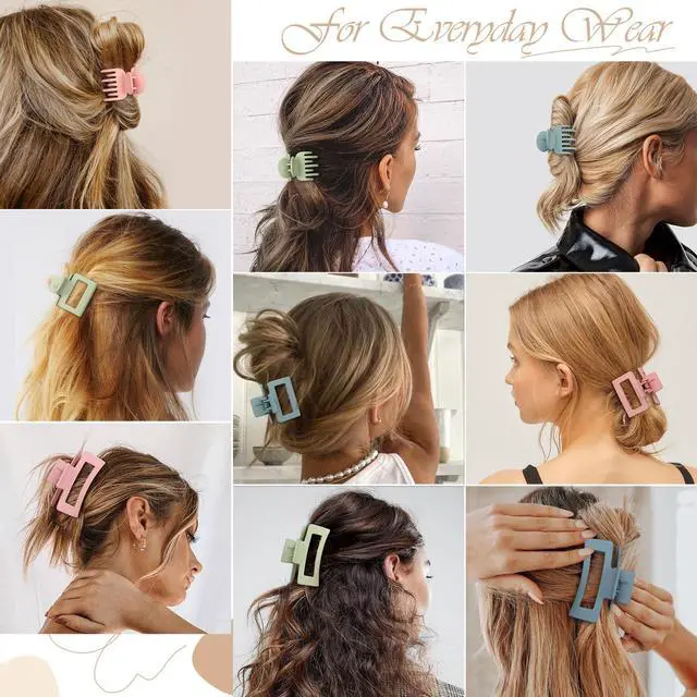 Alt view image 6 of 7 - 3 Style Hair Accessories for Women: Medium Rectangle Clips for Thick Hair, Square Clips for Thin Hair - 9 pcs Colorful Set | Rectangle Hair Clips for Thick Hair, Square Claw Clips for Thin Hair,
