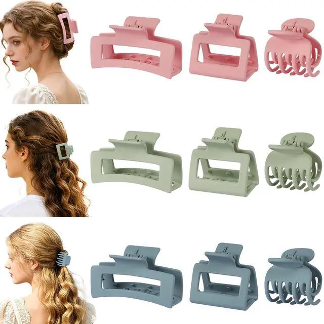 Alt view image 7 of 7 - 3 Style Hair Accessories for Women: Medium Rectangle Clips for Thick Hair, Square Clips for Thin Hair - 9 pcs Colorful Set | Rectangle Hair Clips for Thick Hair, Square Claw Clips for Thin Hair,