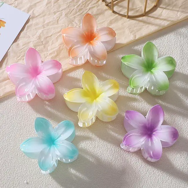 Alt view image 2 of 7 - Flower Hair Clips for Women 6 Pcs Hawaiian Large Claw Clips Plumeria Medium Hair Claw Clips for Thick Thin Hair Hibiscus Tropical Beach Hair Accessories for Women Girls and Girls -Petal