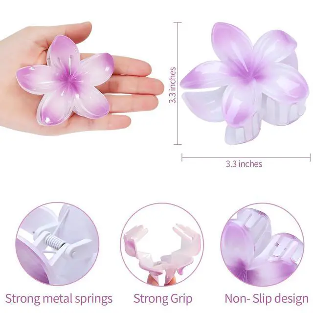 Alt view image 3 of 7 - Flower Hair Clips for Women 6 Pcs Hawaiian Large Claw Clips Plumeria Medium Hair Claw Clips for Thick Thin Hair Hibiscus Tropical Beach Hair Accessories for Women Girls and Girls -Petal