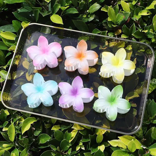 Alt view image 4 of 7 - Flower Hair Clips for Women 6 Pcs Hawaiian Large Claw Clips Plumeria Medium Hair Claw Clips for Thick Thin Hair Hibiscus Tropical Beach Hair Accessories for Women Girls and Girls -Petal