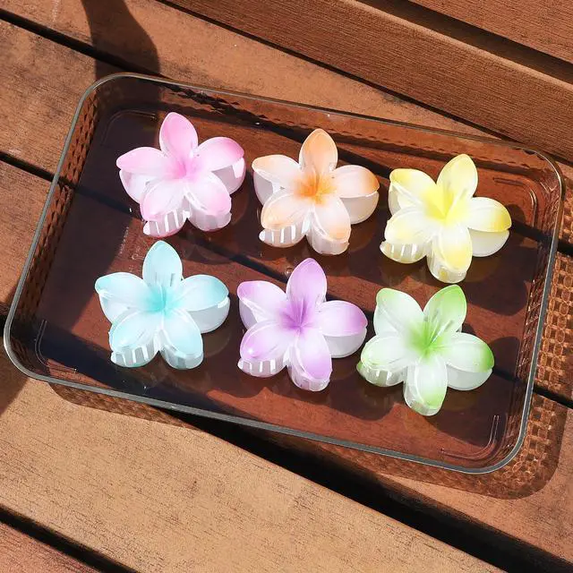 Alt view image 5 of 7 - Flower Hair Clips for Women 6 Pcs Hawaiian Large Claw Clips Plumeria Medium Hair Claw Clips for Thick Thin Hair Hibiscus Tropical Beach Hair Accessories for Women Girls and Girls -Petal