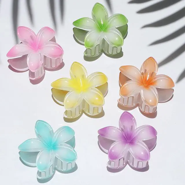Alt view image 6 of 7 - Flower Hair Clips for Women 6 Pcs Hawaiian Large Claw Clips Plumeria Medium Hair Claw Clips for Thick Thin Hair Hibiscus Tropical Beach Hair Accessories for Women Girls and Girls -Petal