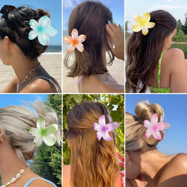 Alt view image 7 of 7 - Flower Hair Clips for Women 6 Pcs Hawaiian Large Claw Clips Plumeria Medium Hair Claw Clips for Thick Thin Hair Hibiscus Tropical Beach Hair Accessories for Women Girls and Girls -Petal