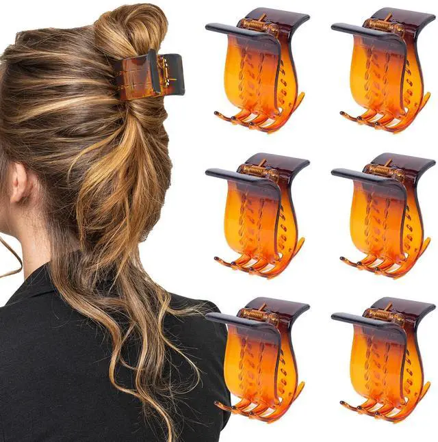 Main image of 6 Pcs Hair Claw Clips, 2 Inch Small Claw Clips for Thin or Medium Hair | Strong Hold Medium Claw Clips with Double Row Teeth, Non-slip Stylish Plastic Hair Clips for Women Girls, Brown