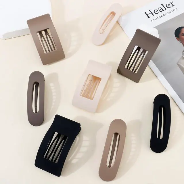 Alt view image 2 of 7 - Flat Hair Clips for Women Girls, 2 Styles 8 Pcs Lay Flat Claw Clips, Strong Hold French Duck Billed Large Side Hair Jaw Clip for All Hair Types, Fashion Trendy Hair Accessories Brown