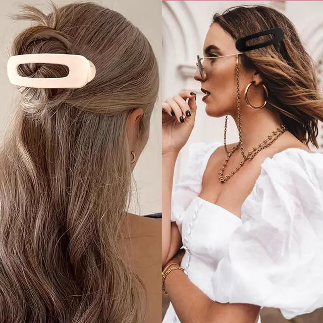 Alt view image 6 of 7 - Flat Hair Clips for Women Girls, 2 Styles 8 Pcs Lay Flat Claw Clips, Strong Hold French Duck Billed Large Side Hair Jaw Clip for All Hair Types, Fashion Trendy Hair Accessories Brown