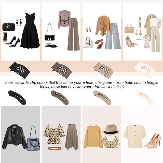 Alt view image 7 of 7 - Flat Hair Clips for Women Girls, 2 Styles 8 Pcs Lay Flat Claw Clips, Strong Hold French Duck Billed Large Side Hair Jaw Clip for All Hair Types, Fashion Trendy Hair Accessories Brown