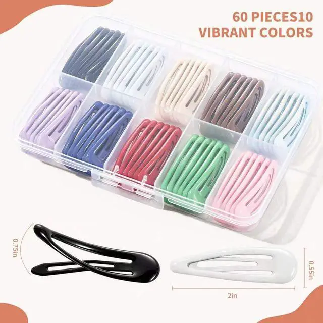 Alt view image 2 of 7 - 60 Pcs Metal Snap Hair Clips with Plastic Storage Box, 2 Inch Hair Barrettes for Women Girls, 10 Assorted Colors Non-Slip Metal Barrettes for Daily Hairstyling