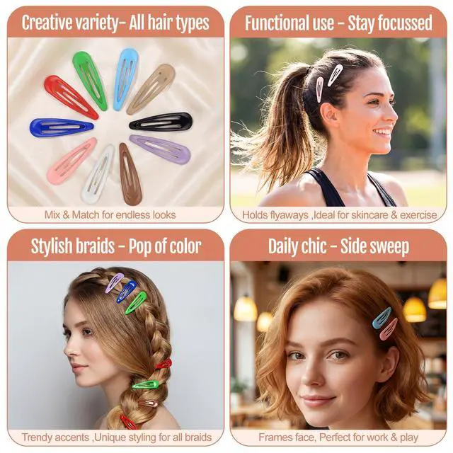 Alt view image 5 of 7 - 60 Pcs Metal Snap Hair Clips with Plastic Storage Box, 2 Inch Hair Barrettes for Women Girls, 10 Assorted Colors Non-Slip Metal Barrettes for Daily Hairstyling