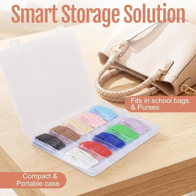 Alt view image 6 of 7 - 60 Pcs Metal Snap Hair Clips with Plastic Storage Box, 2 Inch Hair Barrettes for Women Girls, 10 Assorted Colors Non-Slip Metal Barrettes for Daily Hairstyling