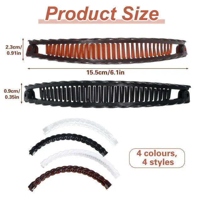 Alt view image 5 of 7 - 4 Pcs Banana Hair Clips, Non-Slip Hair-Claws with Double Combs, Vintage Banana Clips for Women Thick Curly Hair, Ponytail Holder Styling Accessories