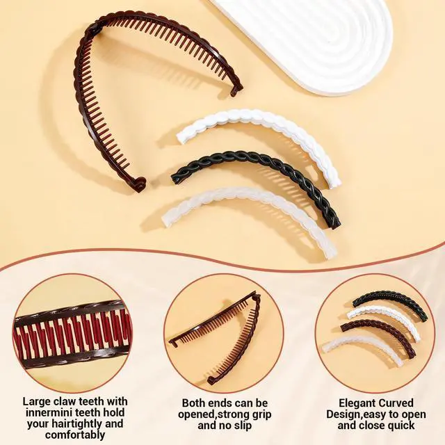 Alt view image 7 of 7 - 4 Pcs Banana Hair Clips, Non-Slip Hair-Claws with Double Combs, Vintage Banana Clips for Women Thick Curly Hair, Ponytail Holder Styling Accessories