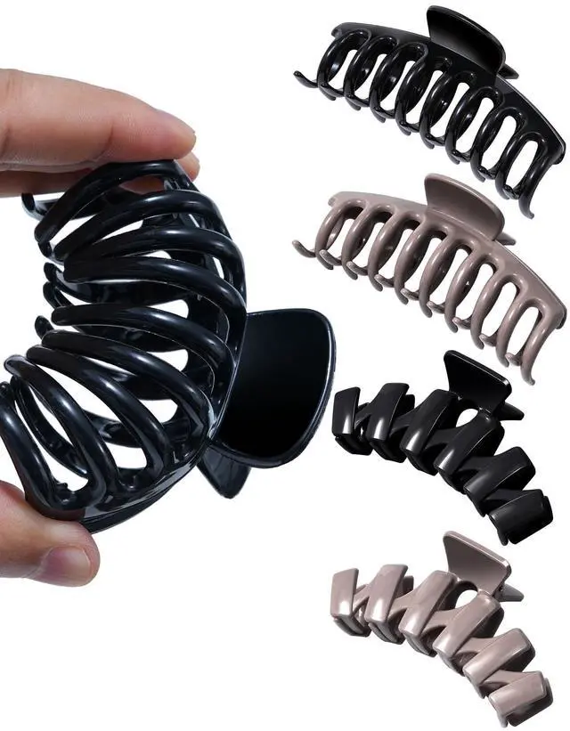 Main image of 4 Pack Silicone Hair Claw Clips for Women, Flexible Nonslip | soft squishy silicone clips, bendable and flexible grip, strong hold for thin and thick hair, daily use, Black & Coffee