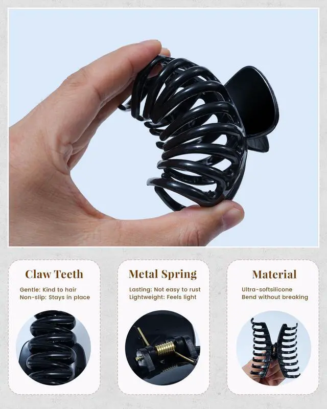 Alt view image 3 of 6 - 4 Pack Silicone Hair Claw Clips for Women, Flexible Nonslip | soft squishy silicone clips, bendable and flexible grip, strong hold for thin and thick hair, daily use, Black & Coffee