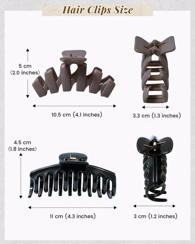 Alt view image 4 of 6 - 4 Pack Silicone Hair Claw Clips for Women, Flexible Nonslip | soft squishy silicone clips, bendable and flexible grip, strong hold for thin and thick hair, daily use, Black & Coffee