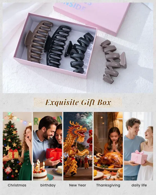 Alt view image 6 of 6 - 4 Pack Silicone Hair Claw Clips for Women, Flexible Nonslip | soft squishy silicone clips, bendable and flexible grip, strong hold for thin and thick hair, daily use, Black & Coffee