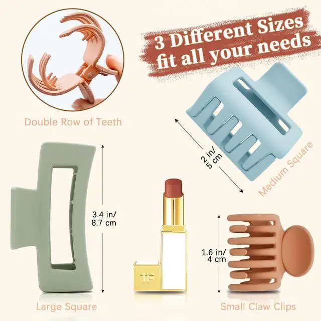 Alt view image 2 of 6 - 9PCS Hair Clips for Women - Large Claw Clips for Thick and Thin Hair, Small and Mini Hair Clips, Strong Hold Hair Claw Clips in 9 Colors, Ideal for All Hair Types, Brown