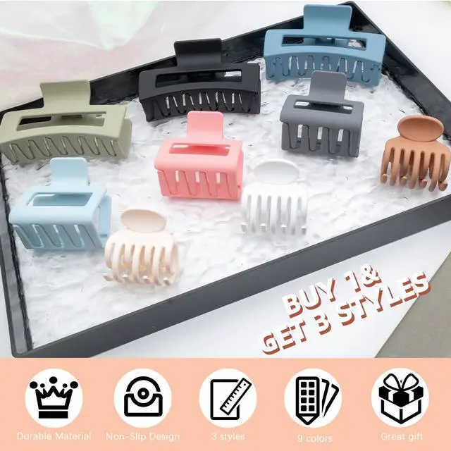 Alt view image 3 of 6 - 9PCS Hair Clips for Women - Large Claw Clips for Thick and Thin Hair, Small and Mini Hair Clips, Strong Hold Hair Claw Clips in 9 Colors, Ideal for All Hair Types, Brown