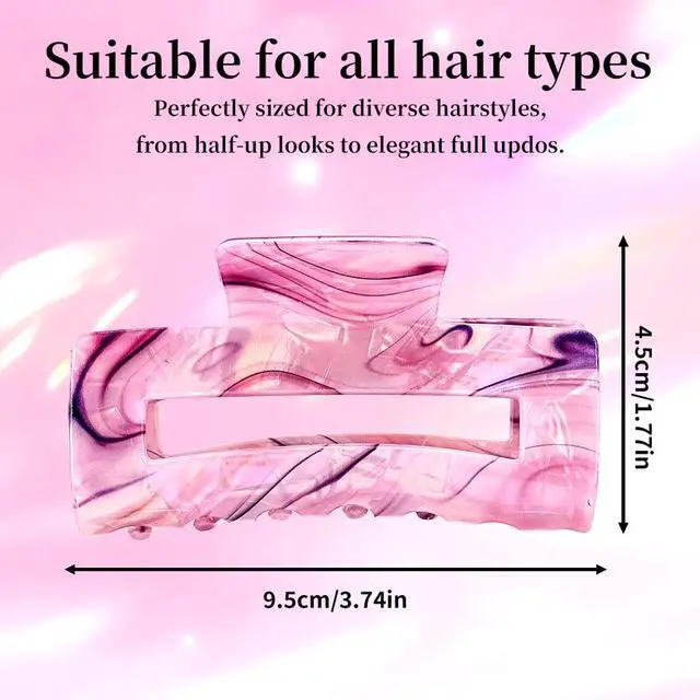 Alt view image 2 of 7 - Iridescent Marble Hair Claw Clips, Large 4.1 Inch Non-Slip Strong Hold Claw Clips for Women, Acrylic Rectangular Hair Clips for Thick/Thin Hair, Aesthetic Cute Hair Accessories Gift