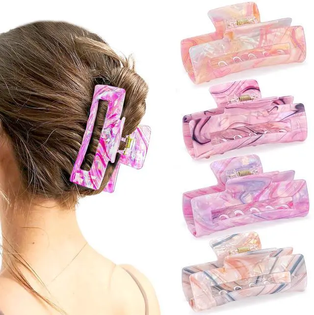 Main image of Iridescent Marble Hair Claw Clips, Large 4.1 Inch Non-Slip Strong Hold Claw Clips for Women, Acrylic Rectangular Hair Clips for Thick/Thin Hair, Aesthetic Cute Hair Accessories Gift