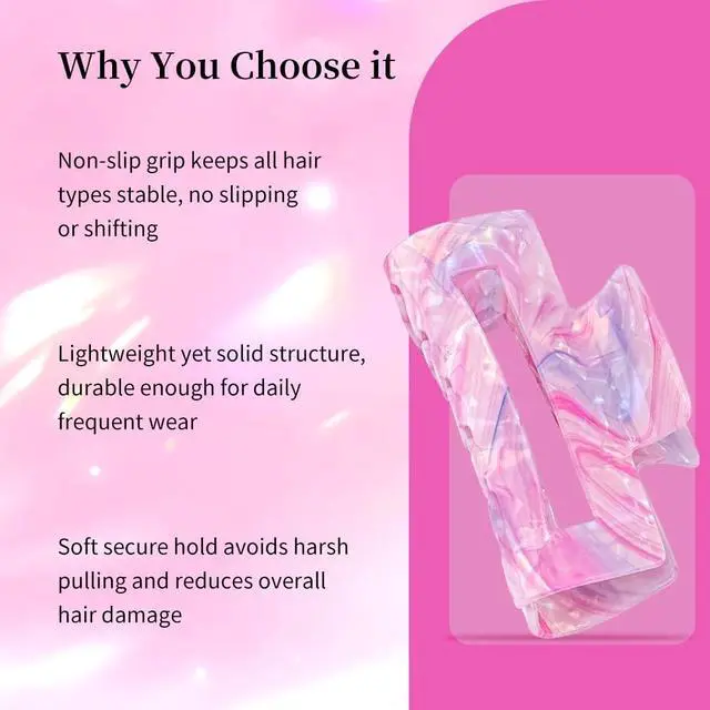Alt view image 3 of 7 - Iridescent Marble Hair Claw Clips, Large 4.1 Inch Non-Slip Strong Hold Claw Clips for Women, Acrylic Rectangular Hair Clips for Thick/Thin Hair, Aesthetic Cute Hair Accessories Gift