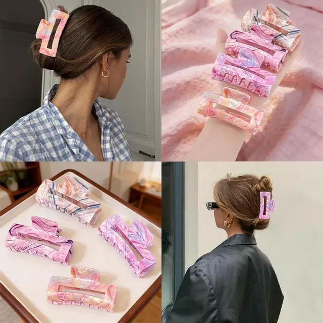 Alt view image 5 of 7 - Iridescent Marble Hair Claw Clips, Large 4.1 Inch Non-Slip Strong Hold Claw Clips for Women, Acrylic Rectangular Hair Clips for Thick/Thin Hair, Aesthetic Cute Hair Accessories Gift