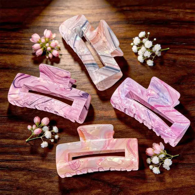 Alt view image 7 of 7 - Iridescent Marble Hair Claw Clips, Large 4.1 Inch Non-Slip Strong Hold Claw Clips for Women, Acrylic Rectangular Hair Clips for Thick/Thin Hair, Aesthetic Cute Hair Accessories Gift