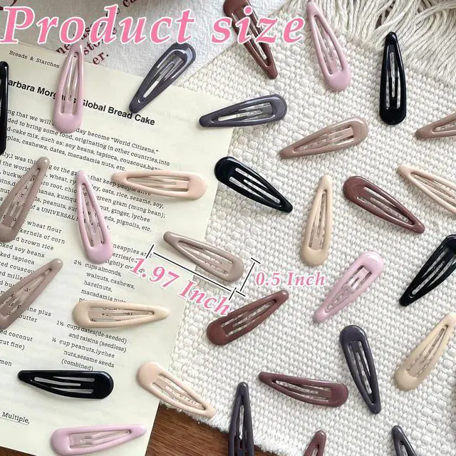 Alt view image 2 of 7 - 36 PCS 2 Inch Metal Snap Hair Clips Water Drop No Slip for Women & Girls,Strong Hold Matte Hair Clips for Thick Hair & Thin Hair,Hair Barrettes for Women.Metal Snap Clips Accessories