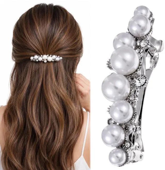 Main image of Pearl Hair Barrettes for Women Small Pearl Hair Clip | Elegant Pearl Hair Accessories, Vintage Decorative Barrette for Fine Hair, Thick Thin Hairs,Wedding,Party,Halloween,Christmas