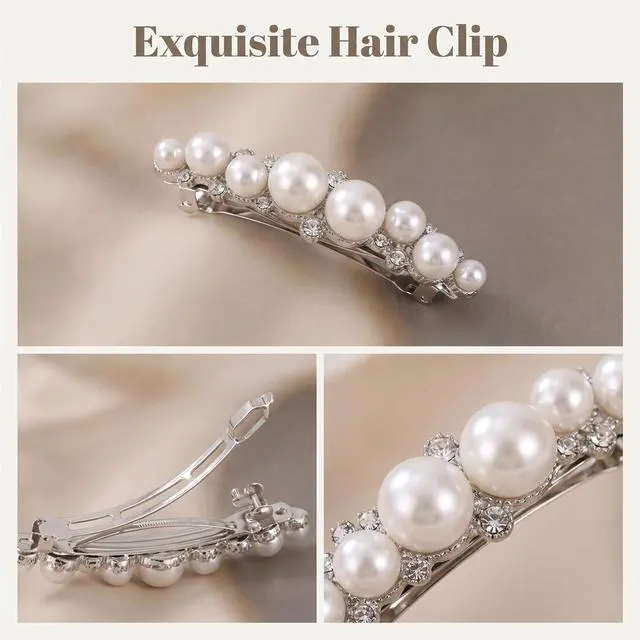 Alt view image 3 of 7 - Pearl Hair Barrettes for Women Small Pearl Hair Clip | Elegant Pearl Hair Accessories, Vintage Decorative Barrette for Fine Hair, Thick Thin Hairs,Wedding,Party,Halloween,Christmas