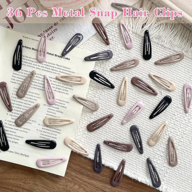 Alt view image 7 of 7 - 36 PCS 2 Inch Metal Snap Hair Clips Water Drop No Slip for Women & Girls,Strong Hold Matte Hair Clips for Thick Hair & Thin Hair,Hair Barrettes for Women.Metal Snap Clips Accessories
