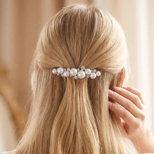 Alt view image 6 of 7 - Pearl Hair Barrettes for Women Small Pearl Hair Clip | Elegant Pearl Hair Accessories, Vintage Decorative Barrette for Fine Hair, Thick Thin Hairs,Wedding,Party,Halloween,Christmas